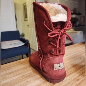 Bearpaw Womens Raspberry Lace Up Wool Lined Boots Size US 7
